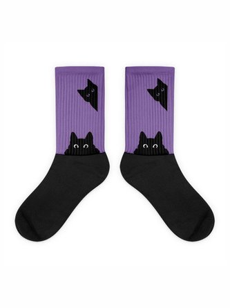 Black Cat Head Color Matching Casual Socks