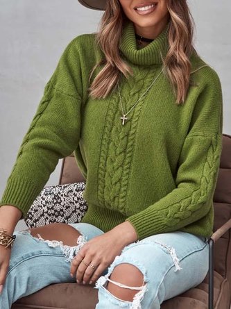 High Neck Cotton Blends Loosen Sweater