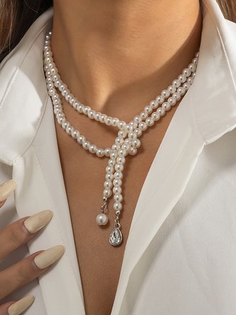 JFN  Vintage Trend Pearl Tassel Necklace