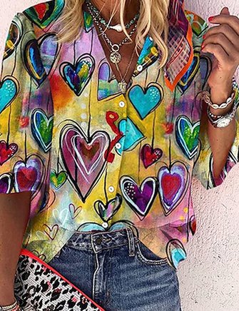 Valentine's Day Love Pattern Casual Loosen Cartoon Blouse