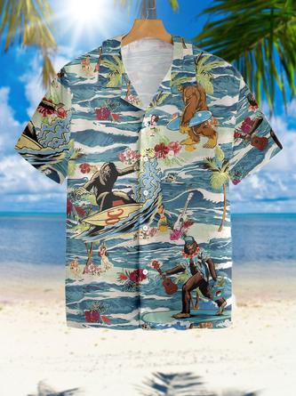 Vacation Leisure Plant Elements Coconut Tree and Giraffe Pattern Hawaiian Style Printed Shirt Top