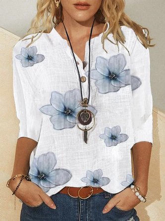 JFN Stand Collar Floral Casual Blouse
