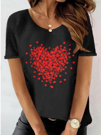 JFN Round Neck Heart Casual T-Shirt/Tee