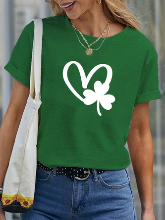 Saint Patrick's Day T Shirts Round Neck Heart Leaves T-Shirt/Tee