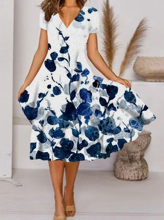 JFN V Neck Floral Vacation Midi Prom Dress