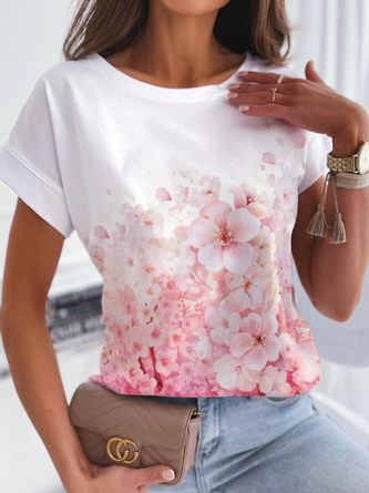 JFN Round Neck Floral Casual T-Shirt/Tee