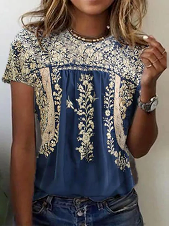 JFN Crew Neck Floral Tribal Mexican Blouse