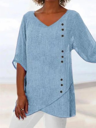 Casual Three Quarter V Neck Top