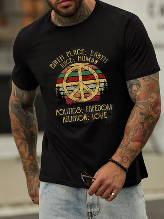 Men's Peace Print Cotton Short Sleeve T-Shirt