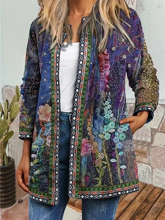 JFN Women Floral Pocketed Vacation JacketCrew Neck Winter Cardigan
