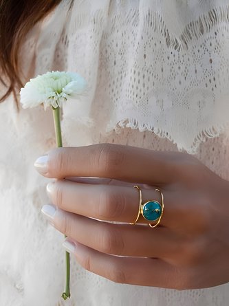 JFN  Casual Resort Style Retro Geometric Turquoise Ring Dress Jewelry