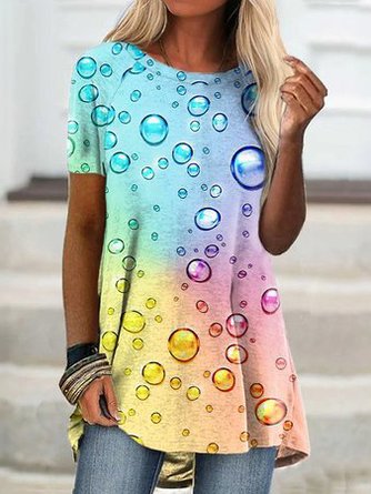 Bubble Crew Neck Casual Loosen Raglan Sleeve Short Sleeve Tops