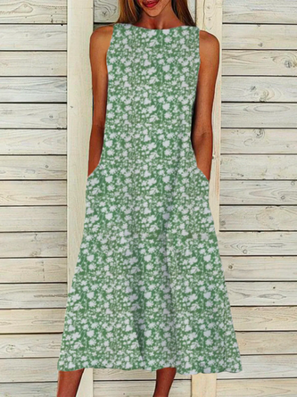 JFN Boatneck  Floral Sleeveless Casual Midi Dresses