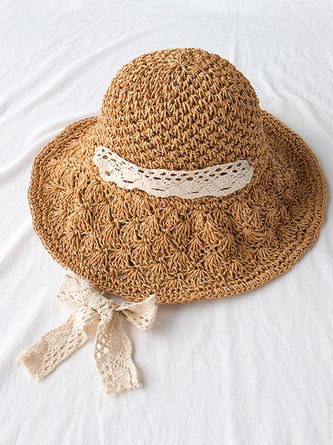 JFN Sunscreen Lace Strap Beach Hat Straw Hat