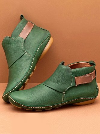 Women'S Non-Slip Ankle Boots Round Toe Low Wedge Heel Cowboy Boots 