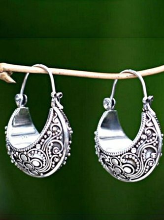 JFN  Woman Silver Vintage Tribal Holiday Earrings