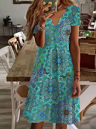 Women's A Line Dress Midi Dress Blue Half Sleeve paisley Print Spring ...