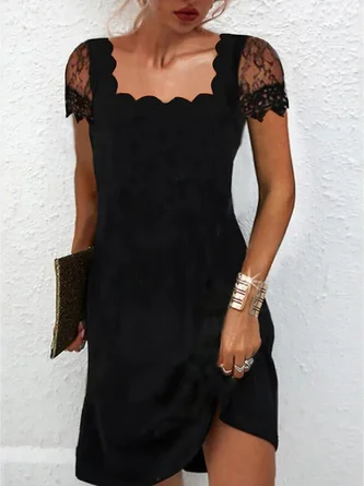 JFN 
Square Neck Plain Lace Vacation Party Mini Prom Dress