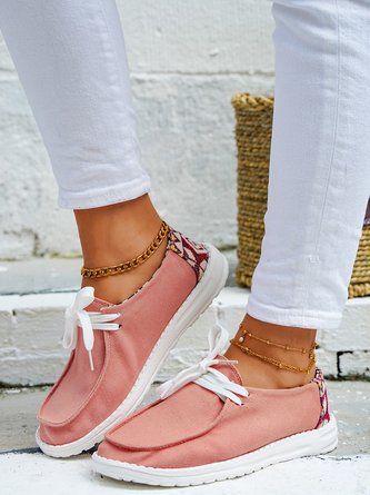 Casual Lightweight Canvas Lace Up Flats