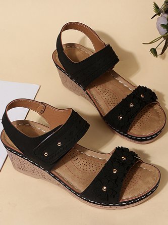 Beaded 3D Floral Casual Wedge Sandals