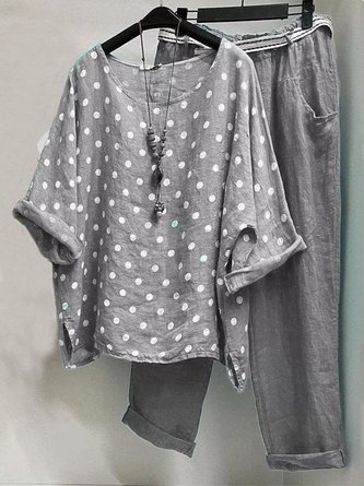 Cotton Blends Polka Dots Loosen Two-Piece Set