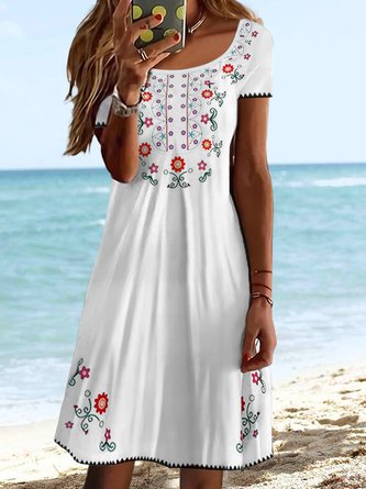 JFN Round Neck Paisley Beach Vacation Mini Dresses