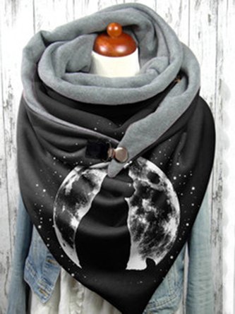 JFN Fashion Warm Autumn Winter Triangle Cat Cosmos Print Scarf