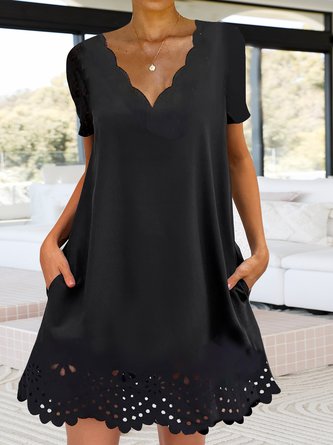JFN V Neck Plain Elegant Cut Out HemCasual Mini Prom Dress