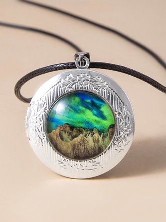 JFN Time Stone Photo Frame Box Leather String Necklace