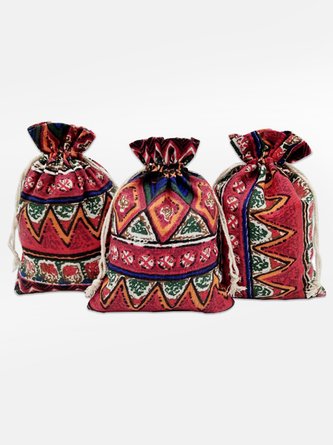JFN Retro Ethnic Style Beam Mouth Cotton Hemp Bag Drawstring Storage Bag
