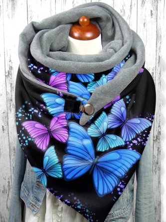 JFN Warm and Windproof Butterfly Pattern Print Triangle Scarf Autumn and Winter Accessories