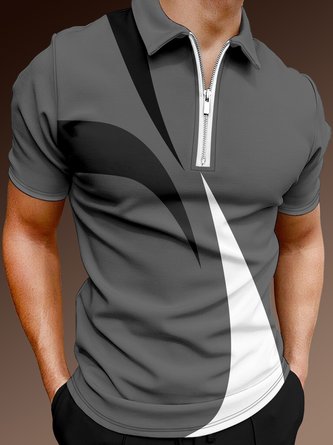 Men Geometric Casual Summer Lightweight Micro-Elasticity Daily Regular Fit Shawl Collar Regular Polo shirt