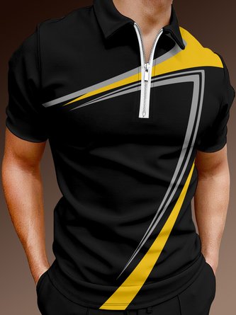 Colorblock Casual Summer Zipper Lightweight Micro-Elasticity Regular Fit Short sleeve H-Line Polo shirt for Men