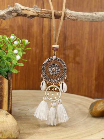 JFN Dream Catcher Vintage Round Fringe Long Necklace Shell Sweater Chain