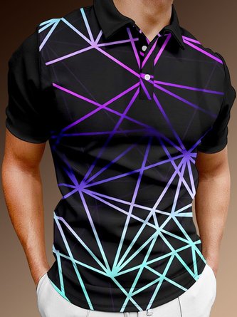Men Geometric Casual Spring Printing Daily Regular Fit Buttons Short sleeve H-Line Polo shirt