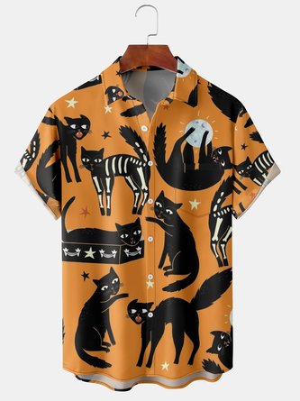 Cat Vintage Summer Lightweight Holiday Buttons Regular H-Line Shirt Collar shirts for Men
