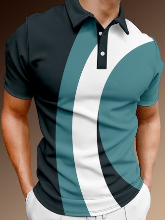 Colorblock Casual Summer Polyester Lightweight Micro-Elasticity Short sleeve Shawl Collar H-Line Polo shirt for Men