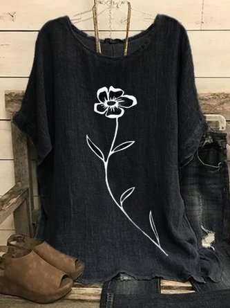 Casual Floral Batwing Sleeve Tops