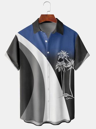 Coconut Tree Spring Hawaii Lightweight Micro-Elasticity Household Buttons Regular Shirt Collar shirts for Men