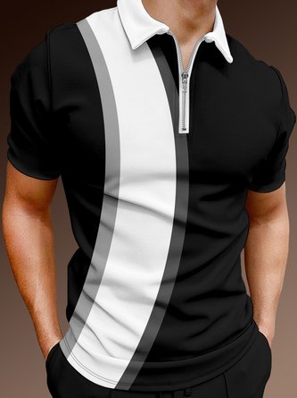 Colorblock Casual Spring Zipper Lightweight Regular Fit Shawl Collar Regular H-Line Polo shirt for Men