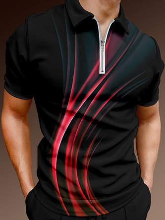 Striped Casual Summer Polyester Printing Lightweight Daily Regular H-Line Polo shirt for Men