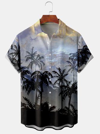 Coconut Tree Spring Hawaii Polyester Printing Lightweight Vacation Short sleeve H-Line shirts for Men