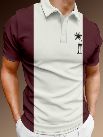 Plants Winter Hawaii Polyester Printing Lightweight Micro-Elasticity Short sleeve Shawl Collar Polo shirt for Men