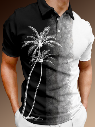 Coconut Tree Winter Hawaii Lightweight Daily Buttons Short sleeve Regular H-Line Polo shirt for Men