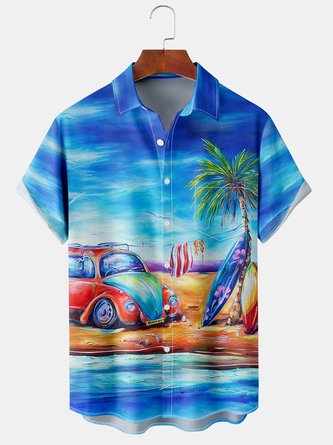 Plants Summer Hawaii Lightweight Party Short sleeve Regular H-Line Shirt Collar shirts for Men