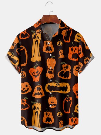 Vintage Spring Halloween Printing Lightweight Micro-Elasticity Party Regular Shirt Collar shirts for Men