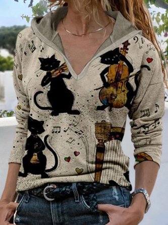 Cute Cat Pattern Loose Casual Sweatshirts