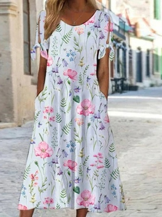 JFN Round Neck Floral Casual Midi Dresses
