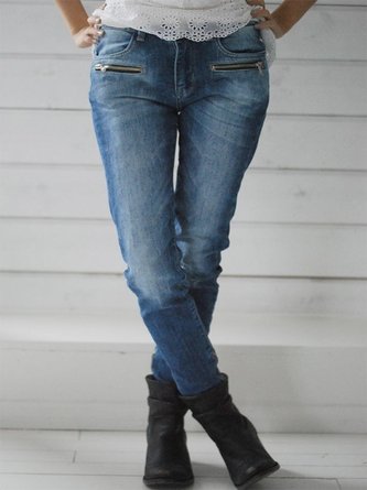 Plain Zipper Plus Size Casual Denim Jeans