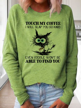 JFN Crew Neck Funny Coffee Black Cat Casual Sweatshirt